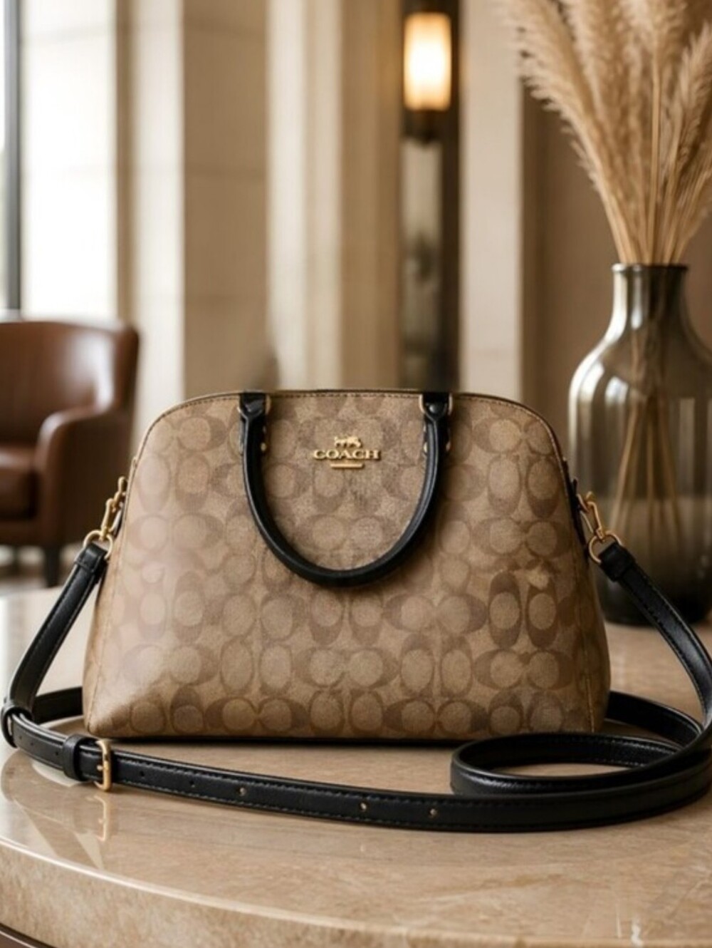 Vintage Coach Lillie Signature Carryall In Signatue Canvas Gold Tone Hardware